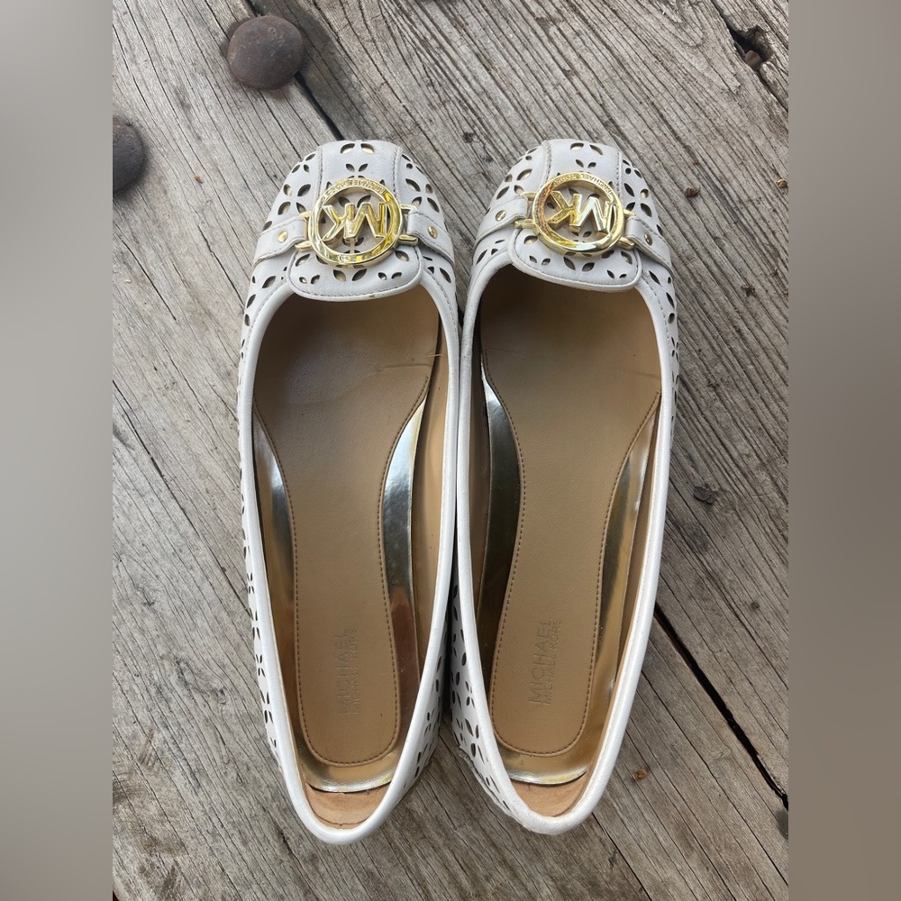 Michael Kors Perforated Flats with Gold Logo 9.5